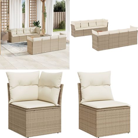 9-tlg. Garten-Sofagarnitur mit Kissen Beige Poly Rattan - Gartenmöbel - Outdoor Möbel - Rattan Sofa - Lounge Set - Esstisch - Home & Living (1/5)