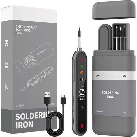 Irovami Kit fer souder USB blanc-noir – 1600mAh, portable, 3 têtes