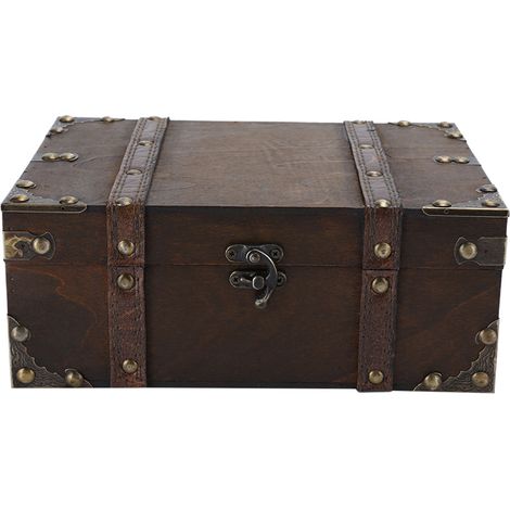 Boîte À Bijoux - Boîte Au Trésor En Bois Massif Avec Serrure - Décoration Intérieure Style Vintage - 23,5 x 16 x 9,5 cm