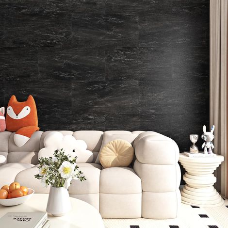Dalle PVC Adhesive Sol Effet Marbre Noir Anthracite 30X60CM 5 Dalles PVC Adhesive Murale Imperméable Carrelage Adhesif Sol Cuisine Salle de Bain Sols Noir Anthracite Papier Adhesif Mural (1/5)