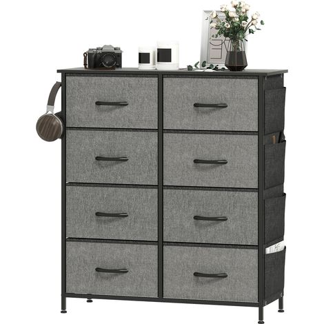 Commode 8 Tiroirs en Tissu 4 Poches 2 Crochets Gris (1/5)