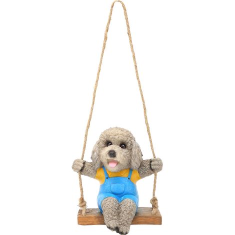 Balanoire Animal Suspendu Teddy Chien Bande Dessinée Pendentif Résine Statue Artisanat pour La Maison Jardin Patio Cour et Porche Décoration 6.1X4.7X6.7In(2). (1/5)