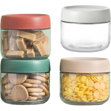 Ensemble de quatre petits bocaux en verre pour porridge du lendemain - 350 ml - petits bocaux en verre avec couvercles - bocaux de conservation (1/4)