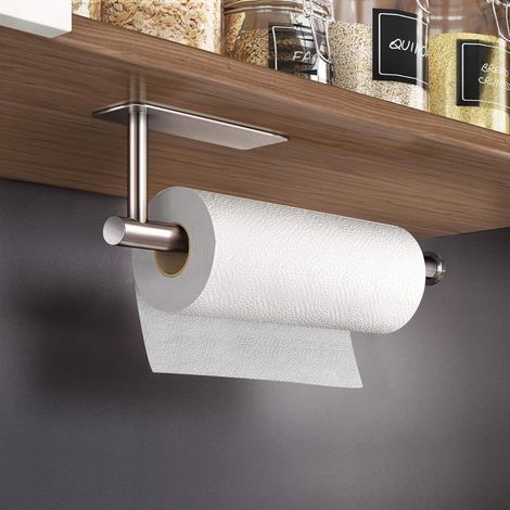 GROOFOO Porte - serviettes en papier adhésif sous la base de l'armoire - porte - serviettes en autocollant mural non percé, cuisine domestique, argent en acier inoxydable (1/5)