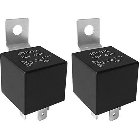 2 Pièces 4 Broches Voiture Relais, 12V 40A SPST Relais Automobile avec Support de Montage en Métal (Noir) (1/5)