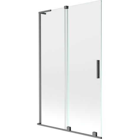 Paroi de baignoire coulissante à 2 volets Mexen Velar L 110 x 150 cm, transparent, gris canon brossé - 896-110-003-01-66 (1/2)