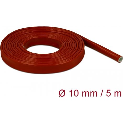 Delock Funda resistente al fuego recubierta de silicona 5 m x 10 mm en rojo