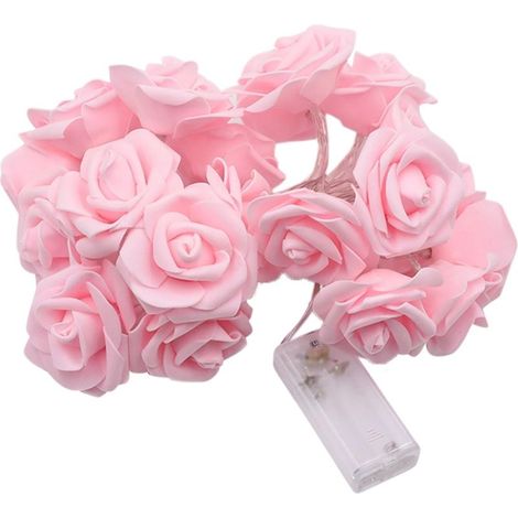 Guirlande lumineuse de roses roses et blanches pour la décoration de chambre, guirlande LED pour anniversaire, mariage et décoration florale, rose (1/5)