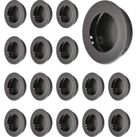 16 Pack Recessed Round Door Handles Stainless Steel Recessed Sliding Barn Door Handles Invisible Door Handles (Black) (1/5)