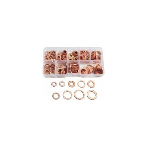 Rondelle Flat en Cuivre Ring Métriques Coffret de Rondelle Joint Assortiment 9 Tailles M5-M14 Avec Boîte Joint de Bouchon de Puisard Huile Outil Accessoires 200pcs (1/4)