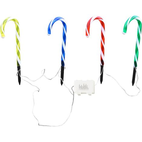 Lampe De Sol Décorative De Noël - Bonbonne En Forme De Canne À Sucre - Éclairage Extérieur LED Avec 8 Modes - IP65 - Hauteur 38 Cm - Lot De 4 (1/5)