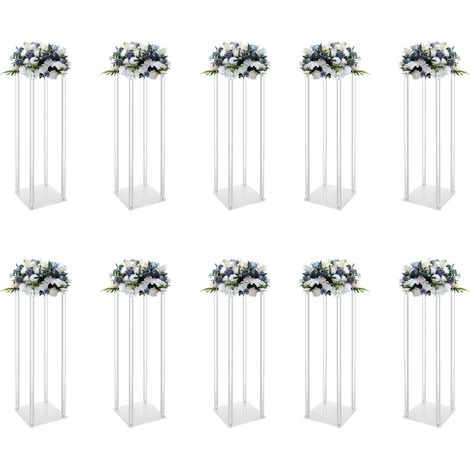 10 pièces support de fleurs en acrylique 202060cm Vase en acrylique pièces maîtresses de mariage, 10 pièces support de fleurs en cylindre transparent, support de présentation géométrique pour la décor (1/5)