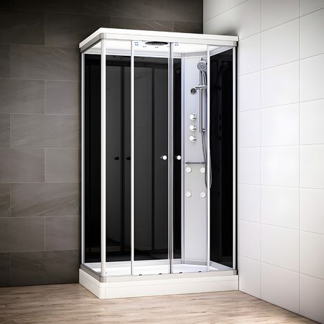 Cabine douche hydromassante 120 x 80 SILVER Noir rectangulaire droite (accès façade) (1/5)