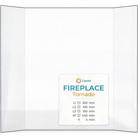 Vitre Fireplace TORNADO - Verre Prismatique pour insert - (100 + 320 + 100) x 440 mm (L2+L1+L3 x H1) - 4 mm (1/5)