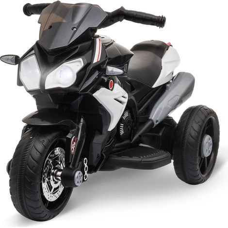 Moto elettrica per bambini con luci e suoni, 3 km/h, ricaricabile, plastica e metallo, nero/bianco (1/4)
