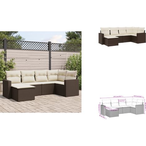 6-tlg. Garten-Sofagarnitur mit Kissen Braun Poly Rattan - Gartensorte - Gartenmöbelset - Polyethylen Möbel - Outdoor Sofa - Lounge Set (1/3)