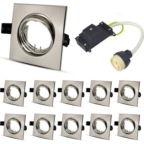 Lot de 10 cadre de montage spot encastrable,GU10 Cadre de Montage Pour Lampes A LED Ou Halogènes, livré avec douilles GU10, Orientable A 40°,IP20, Chrome brossé, carré, Ø 75 mm (1/5)