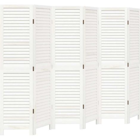 vidaXL Room Divider 6 Panels White Solid Wood Paulownia