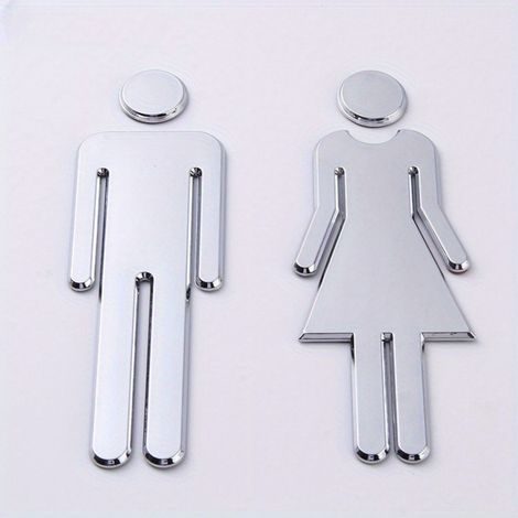 Toilet signs, men's and women's toilet signs (silver), directional signs,High quality, excellent performance, the ideal choice for families. (1/5)