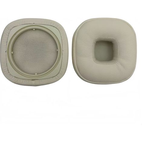 Almohadillas de repuesto Major 5 compatibles con auriculares supraaurales Marshall Major V: almohadillas de espuma viscoelástica de alta calidad con revestimiento de piel sintética marrón y blanca. (1/2)