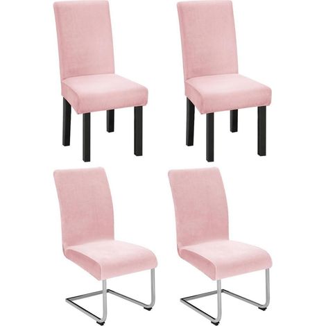 Lot de 4 housses de chaise en velours stretch rose pour chaises de salle à manger (1/5)
