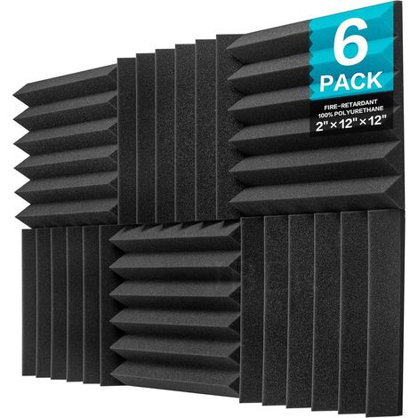 Lot de 6 Panneaux de Mousse Acoustique, 5 x 30 x 30cm Cales pour Studio Panneau Mural Insonorisant Ignifuge Panneaux Muraux (Noir) (1/5)
