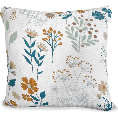 Funda de almohada de corteza de 40x40 cm, color blanco miel, salvia, turquesa, prado de verano (1/2)