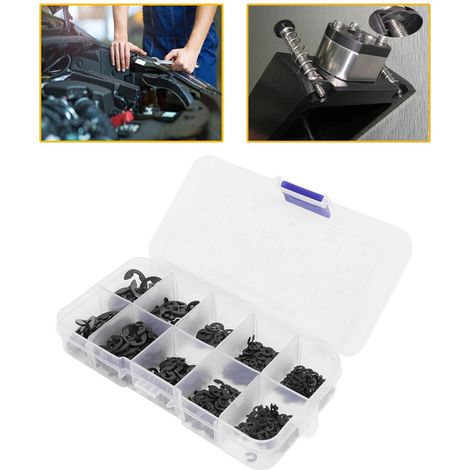 Jeu de 580 rondelles élastiques de retenue ouvertes de type E en acier inoxydable 304, de couleur noire. (1/5)
