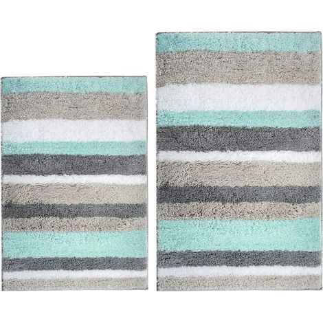 Ensemble de Tapis de Bain de 2 pièces en Microfibre Tapis de Douche Super Absorbant Antidérapant Lavable en Machine pour Salle de Bain(45X65+50X80cm,Vert/Gris) (1/5)