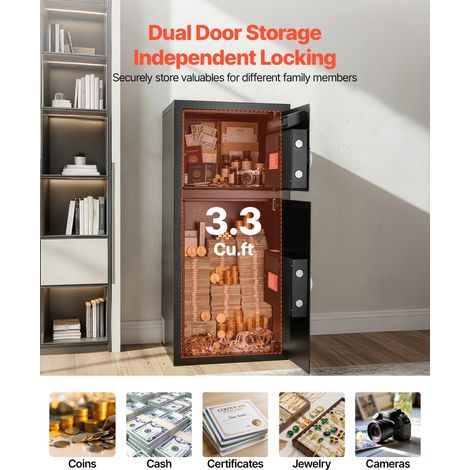 Coffre-Fort à Double Porte, 93,45 L Armoire Sécurisée Numérique Noir, Clavier Électronique et Clé, Fente de Dépôt, Système Antivol,… (1/5)