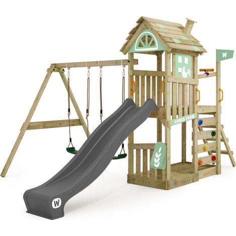 Parque infantil de madera Wickey FarmFlyer estilo granja con Tobogan en verde claro (1/5)