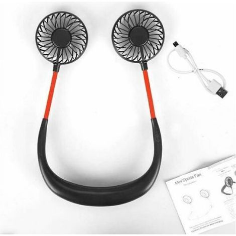 Ventilateur De Cou - USB Rechargeable - 3 Vitesses - Double Flux D Air - Lumiere LED - Pour Bureau Voyages Sport - 1 Unite (1/5)