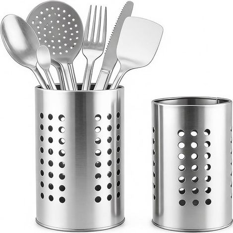 Set di 2 portautensili/posate da cucina in acciaio inox (1/5)
