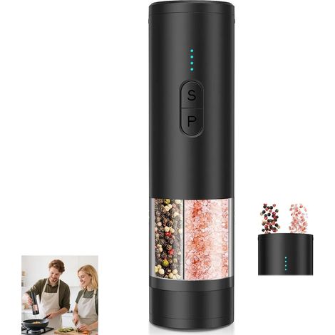 Molinillo eléctrico 2 en 1 para sal y pimienta con molinillo cerámico ajustable, pantalla LED, carga USB, molinillo automático de condimentos, regalo perfecto. (1/5)