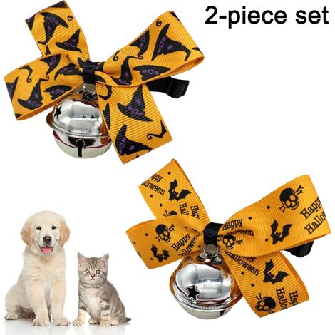 Lot de 2 colliers pour chat d'Halloween avec nœud papillon amovible, collier de sécurité à ouverture rapide avec clochettes (taille ajustable de 22 à 36 cm) (1/5)