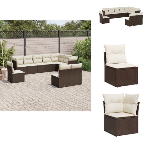 Salon de jardin 10 pcs avec coussins marron résine tressée - Salon De Jardin - Canapé Extérieur - Meuble De Jardin - Ensemble Salon De Jardin - Mobilier De Jardin (1/5)