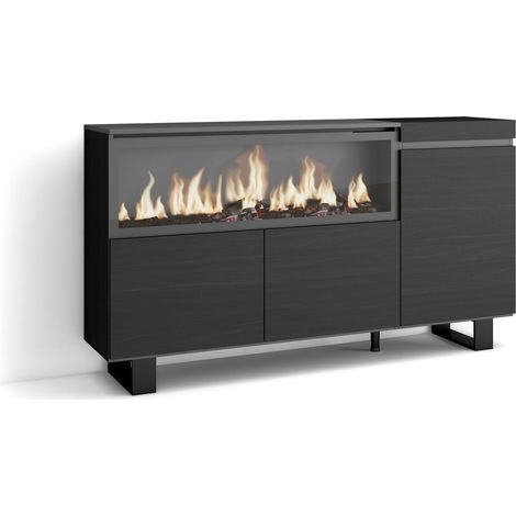 Skraut Home - Aparadores para salón, Gran capacidad de almacenaje, 160, 3 Puertas, Chimenea eléctrica XXL, Diseño industrial, Estilo Moderno, Negro (1/5)
