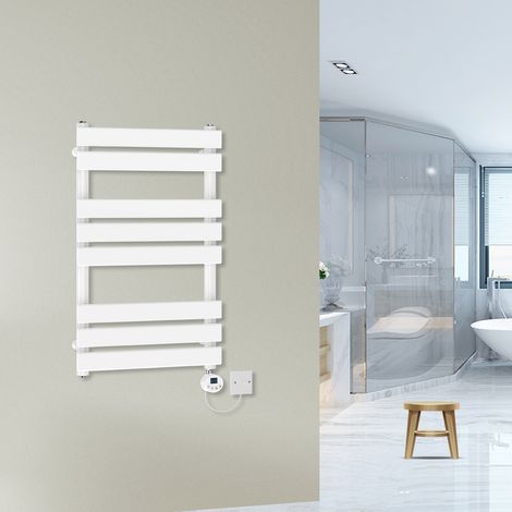Prefilled Flat Electric Towel Rail Thermostatic White 800x500mm