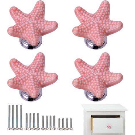 JSSEVN - 4-Piece Star-Shaped Ceramic Cabinet Knobs - Cabinet Door Knobs - Kitchen Cabinet Handle with 4 Screws, Pink (1/5)