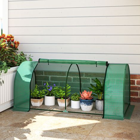 Serre jardin tunnel en acier couverture en PVC verte - Dimensions: 200x100x80 cm