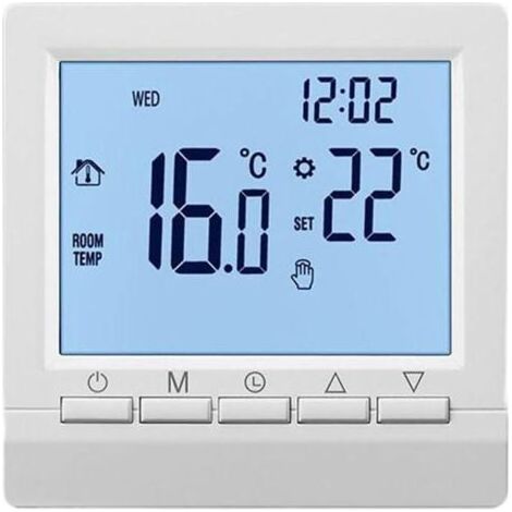 Thermostat intelligent mural pour chaudière à eau – Alimentation par 2 piles 5V – Affichage numérique LCD – Fonction antigel et verrouillage enfant (1/4)