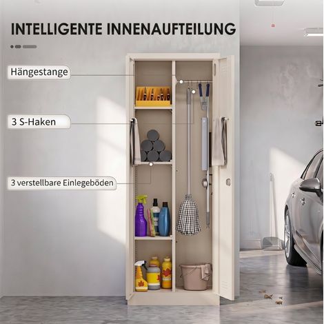 Stahl-Aufbewahrungsschrank 60 x 40 x 165 cm Creme mit Kleiderstange – MEUBLIV (1/5)
