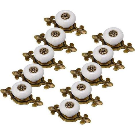 Poignées d'armoire, 10 pièces de design antique, boutons de meubles en porcelaine blanche et vieil or, poignées, boutons, boutons de meubles, poignées de meubles