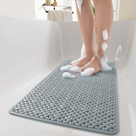 Tapis de bain antidérapant avec ventouses et trous de drainage, lavable en machine, pour baignoires bébé (35,5 x 68,5 cm, gris) (1/5)