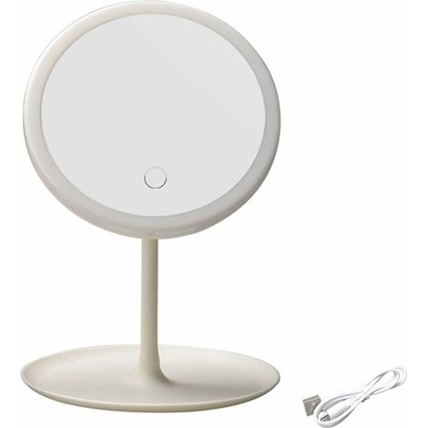 DEESSE SHOP - Miroir de maquillage rond USB avec lumière. Miroir de courtoisie éclairé rechargeable. Miroir de coiffeuse avec LED 3 couleurs à intensité variable. Commutateur tactile. Détachable. (1/5)