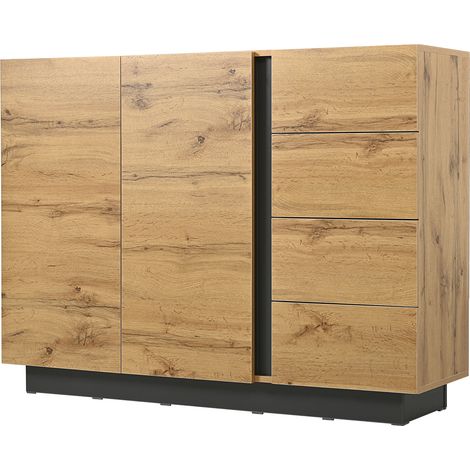 ELVMI Madia con 2 Ante e 4 Cassetti, Apertura a Pressione, per Soggiorno e Sala da Pranzo, in Pannelli di Particelle, 120 × 35.5 × 90.5 cm, Nero e Naturale (1/5)
