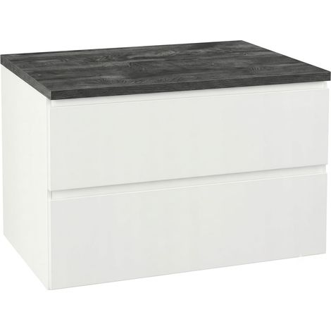 Weißer, wandhängender Badezimmerschrank (60 x 50 cm) mit Waschtischplatte, Modus Kommode (1/5)