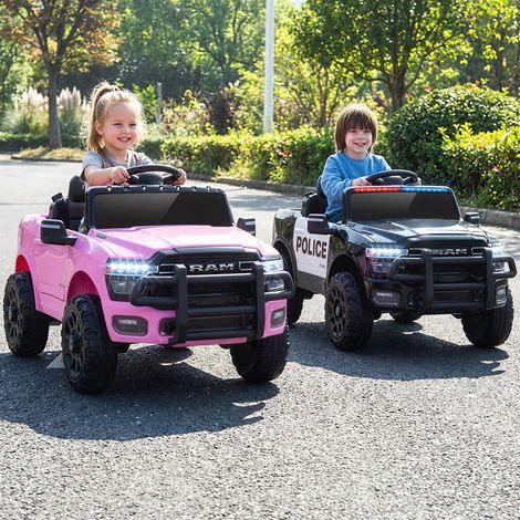 Voiture électrique enfant rose 12 V RAM 3500 avec 2 moteurs, télécommande et ceinture de sécurité pour jardin, cour et plein air (1/5)
