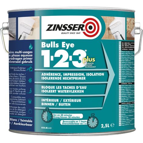Primaire anti-taches avant peinture Zinsser Bulls Eye 1-2-3 Plus - Blanc Conditionnement: 2,5L - Couleur: BLANC