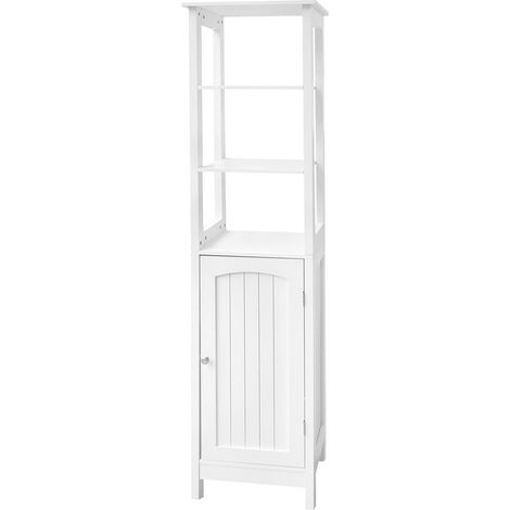 ML-Design Badezimmerschrank Weiß, 40x160x32cm, Badezimmer Hochschrank, Badschrank mit Tür, 3 offenen Fächern, viel Stauraum, Badregal im Landhausstil, Badschrank aus Holz, Schmaler Schrank, Badmöbel